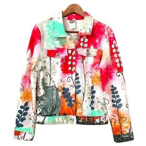 Dolcezza Artwear Bomber Jacket Colorful Wearable Abstract Floral Print Stretch